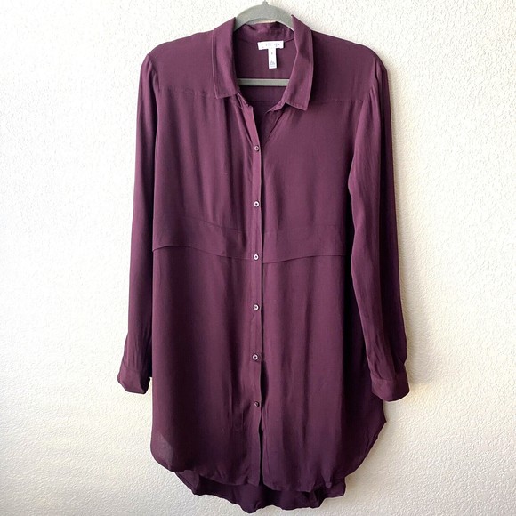 Leith Womens Tunic Shirt Size Small Button Front Maroon Lightweight - Picture 1 of 7